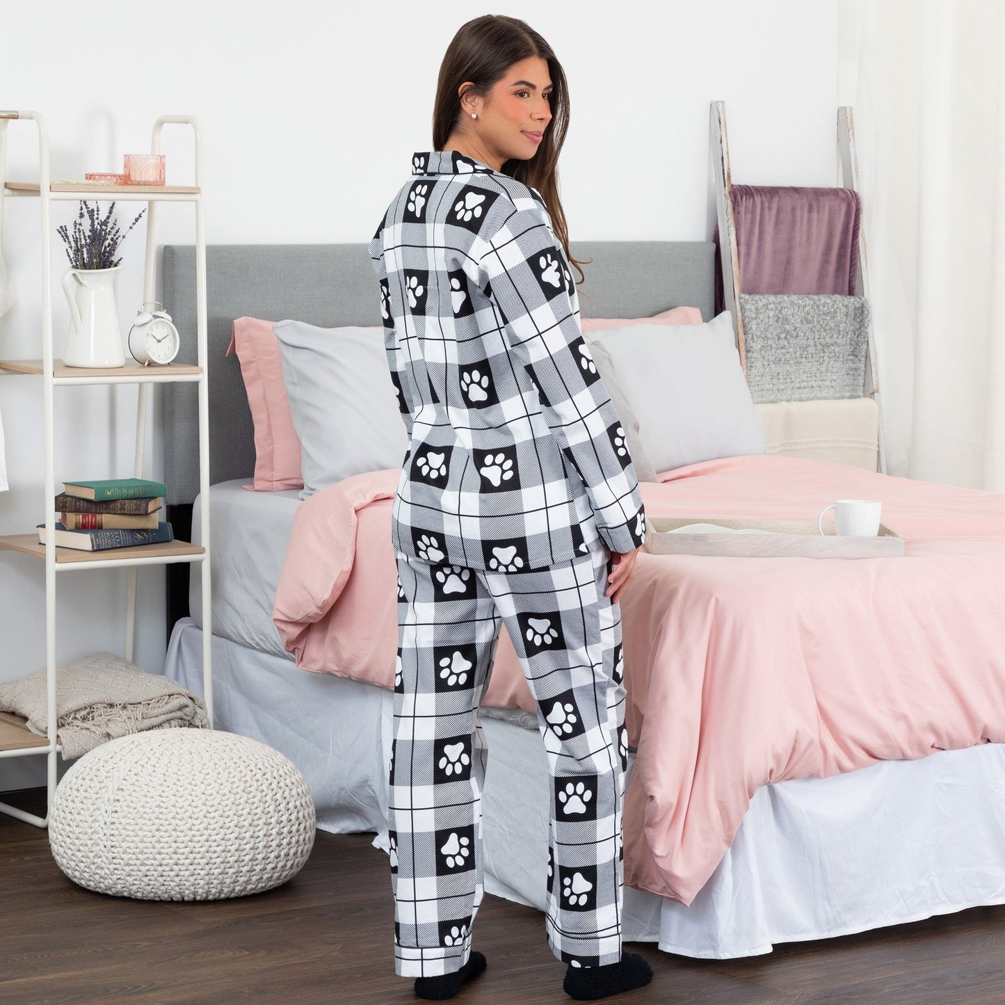Flannel Paws Pajama Set with Pockets