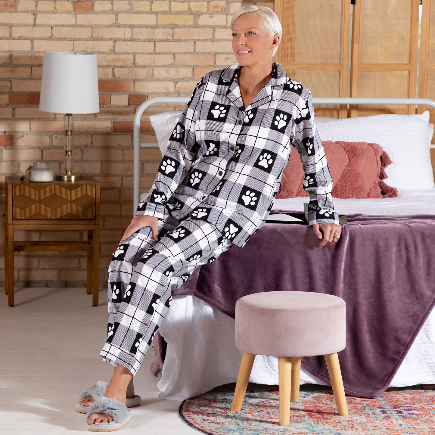 Flannel Paws Pajama Set with Pockets