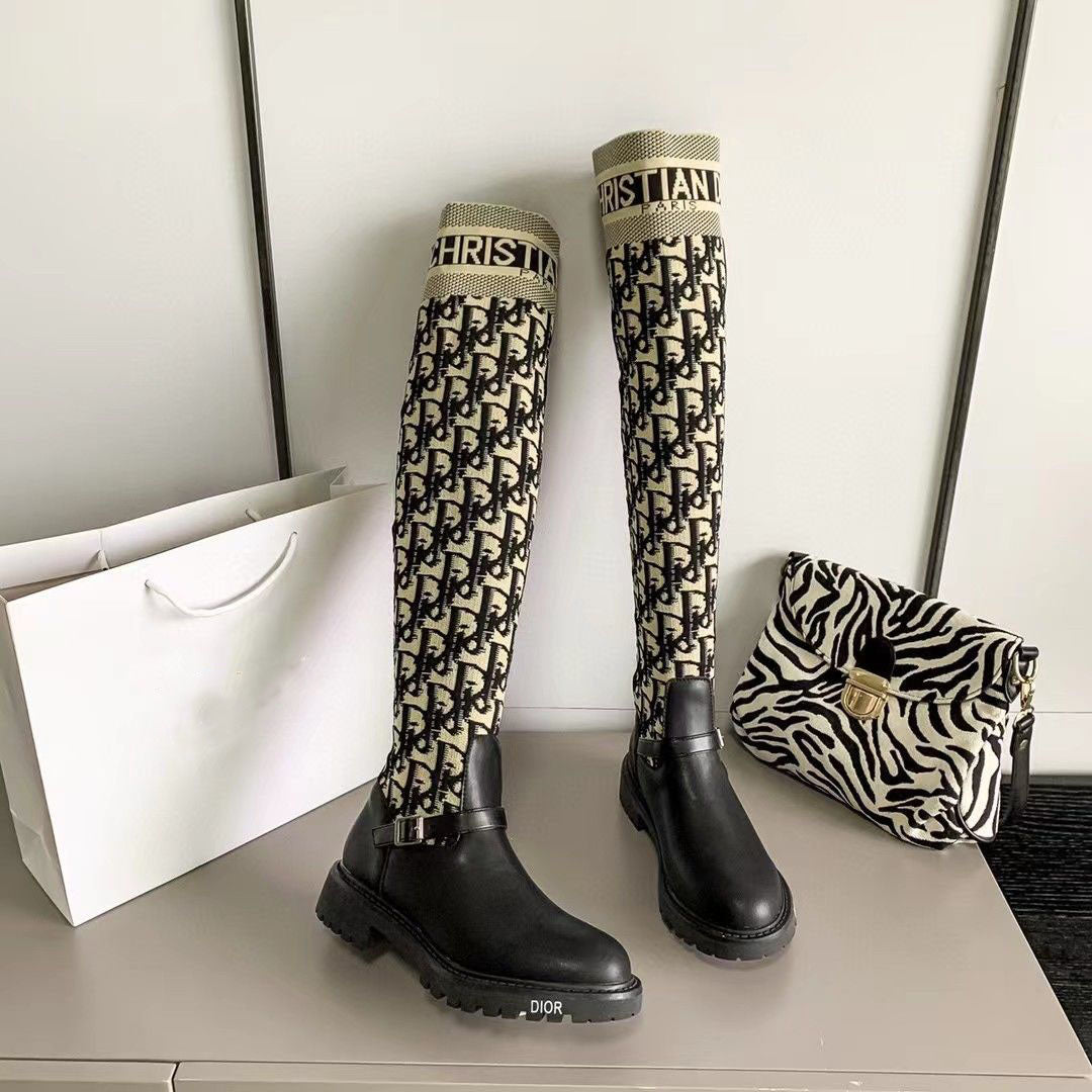 New  Embroidered over-the-knee women's letter thin high boots