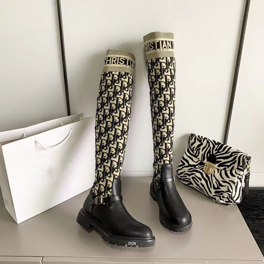 New  Embroidered over-the-knee women's letter thin high boots
