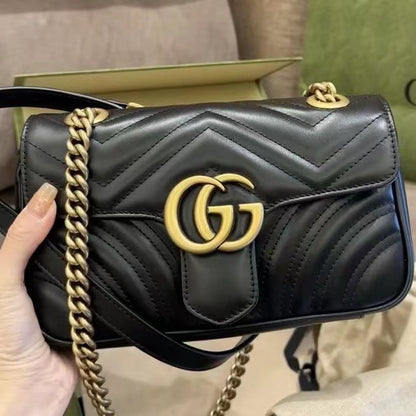 2023 Top Genuine Leather Metal Chain Square Shape Heart Messenger Shoulder Bag