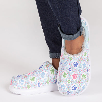 Paw Print Faux Fur Lined Slipper Shoes with Comfort Heel