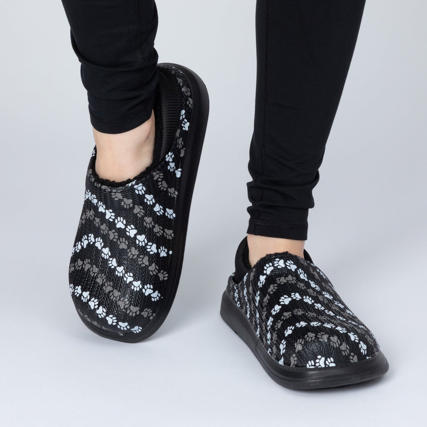 Paw Print Faux Fur Lined Slipper Shoes with Comfort Heel