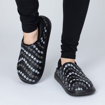Paw Print Faux Fur Lined Slipper Shoes with Comfort Heel