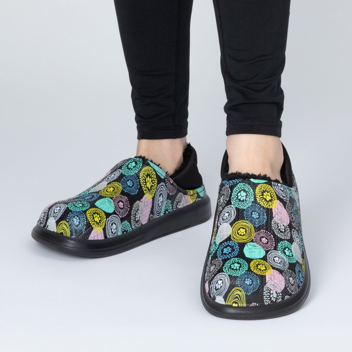 Paw Print Faux Fur Lined Slipper Shoes with Comfort Heel