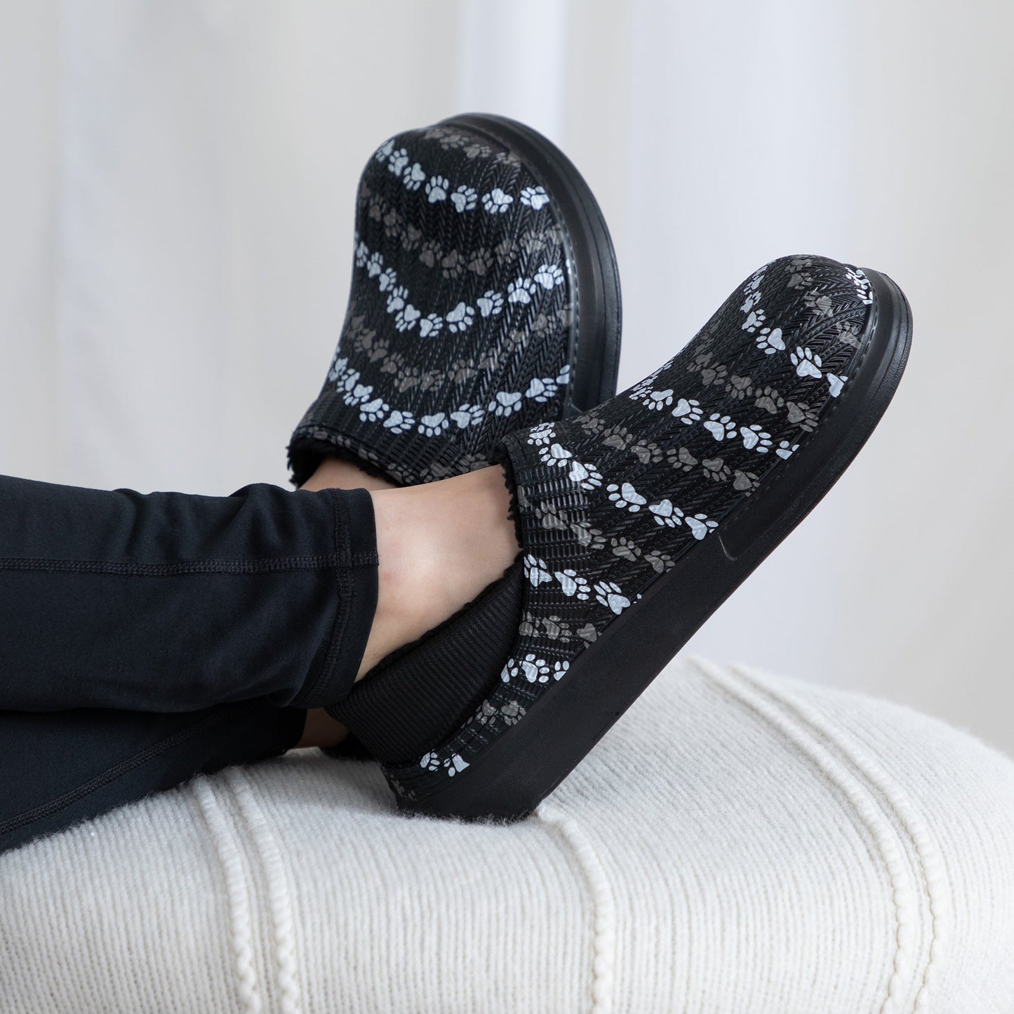 Paw Print Faux Fur Lined Slipper Shoes with Comfort Heel