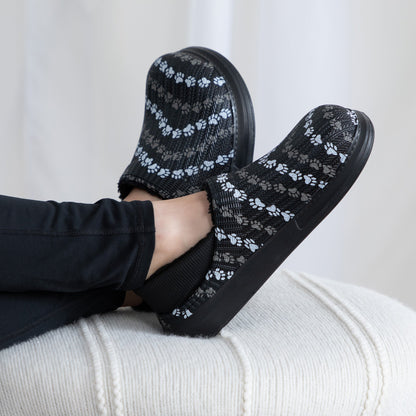 Paw Print Faux Fur Lined Slipper Shoes with Comfort Heel