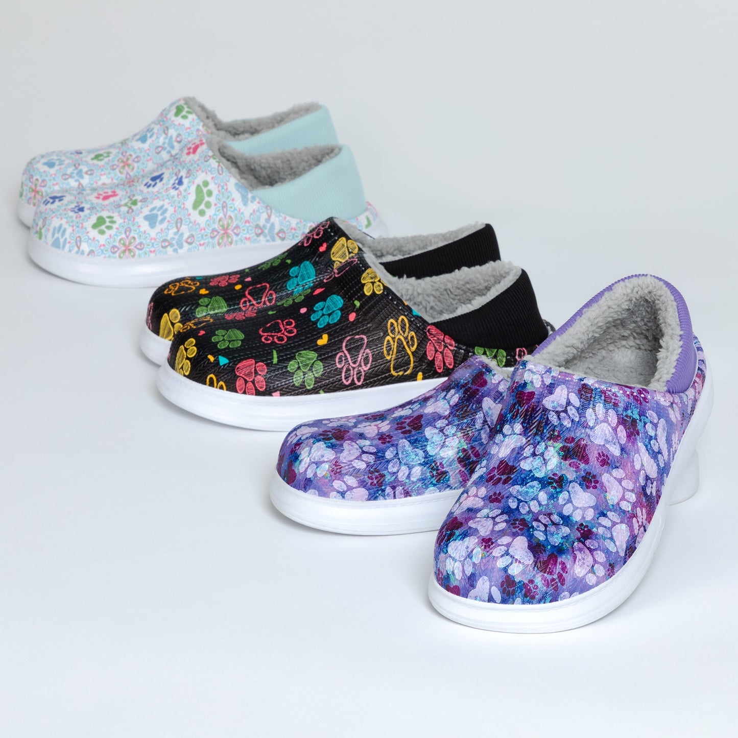 Paw Print Faux Fur Lined Slipper Shoes with Comfort Heel