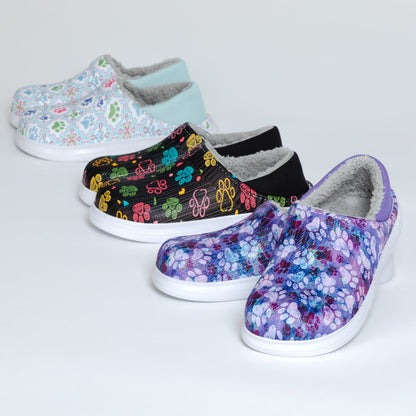 Paw Print Faux Fur Lined Slipper Shoes with Comfort Heel