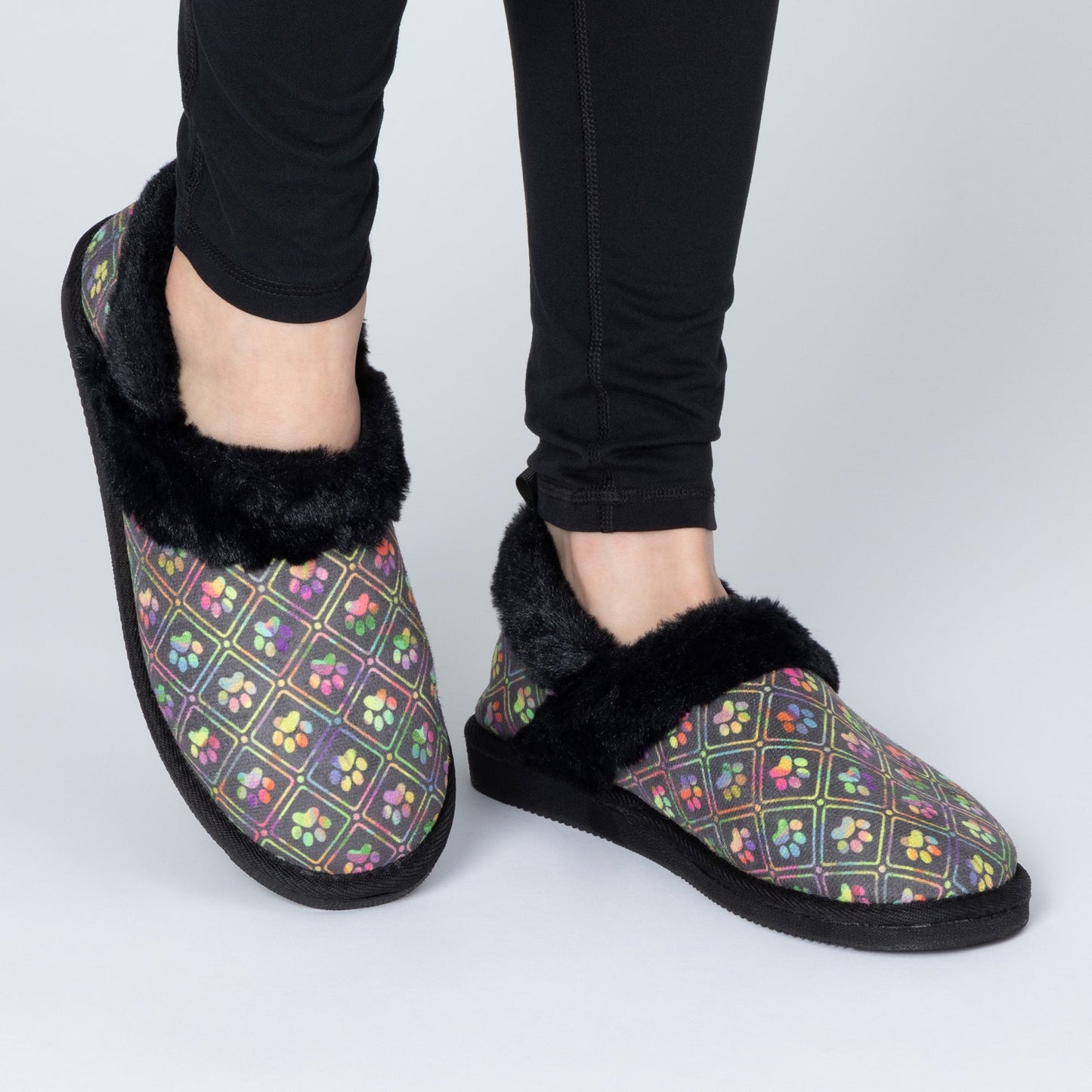 Paw Print Faux Fur Lined Indoor/Outdoor Slipper Shoes