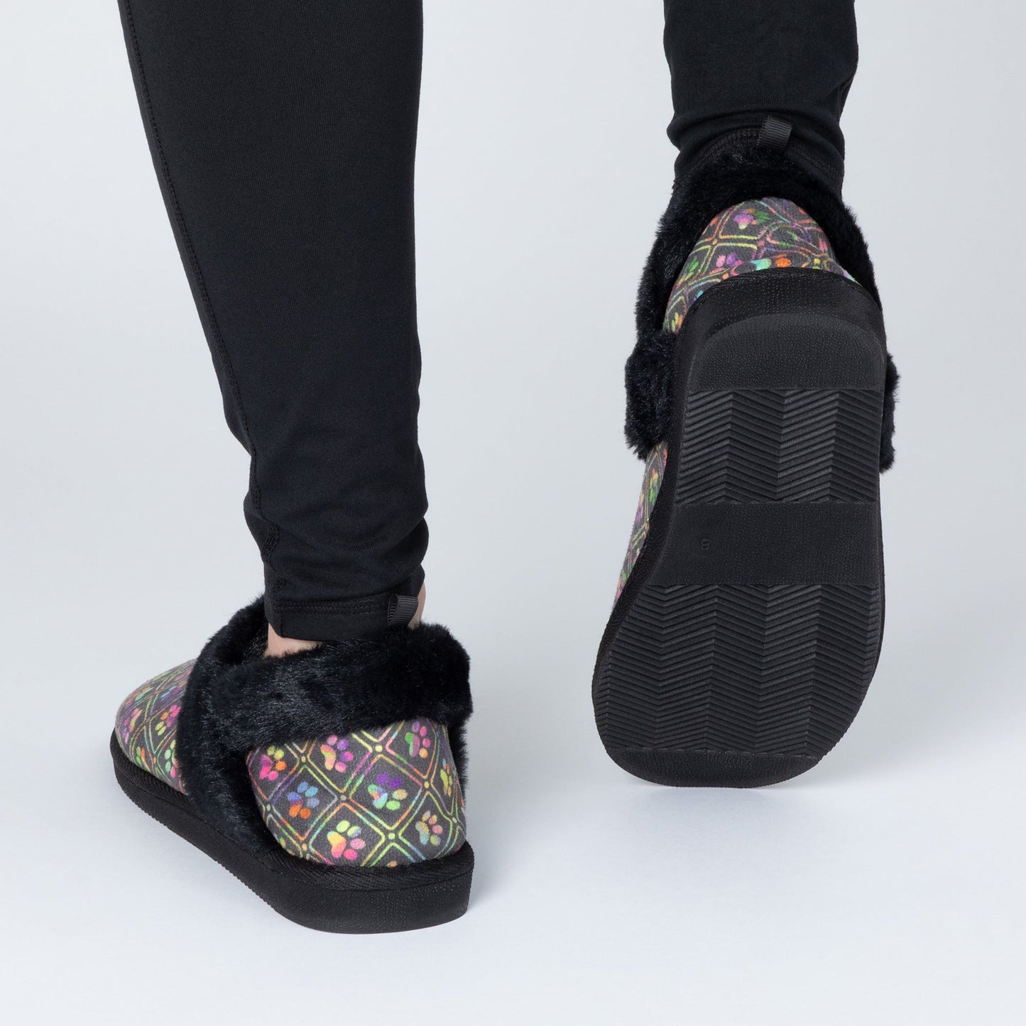 Paw Print Faux Fur Lined Indoor/Outdoor Slipper Shoes