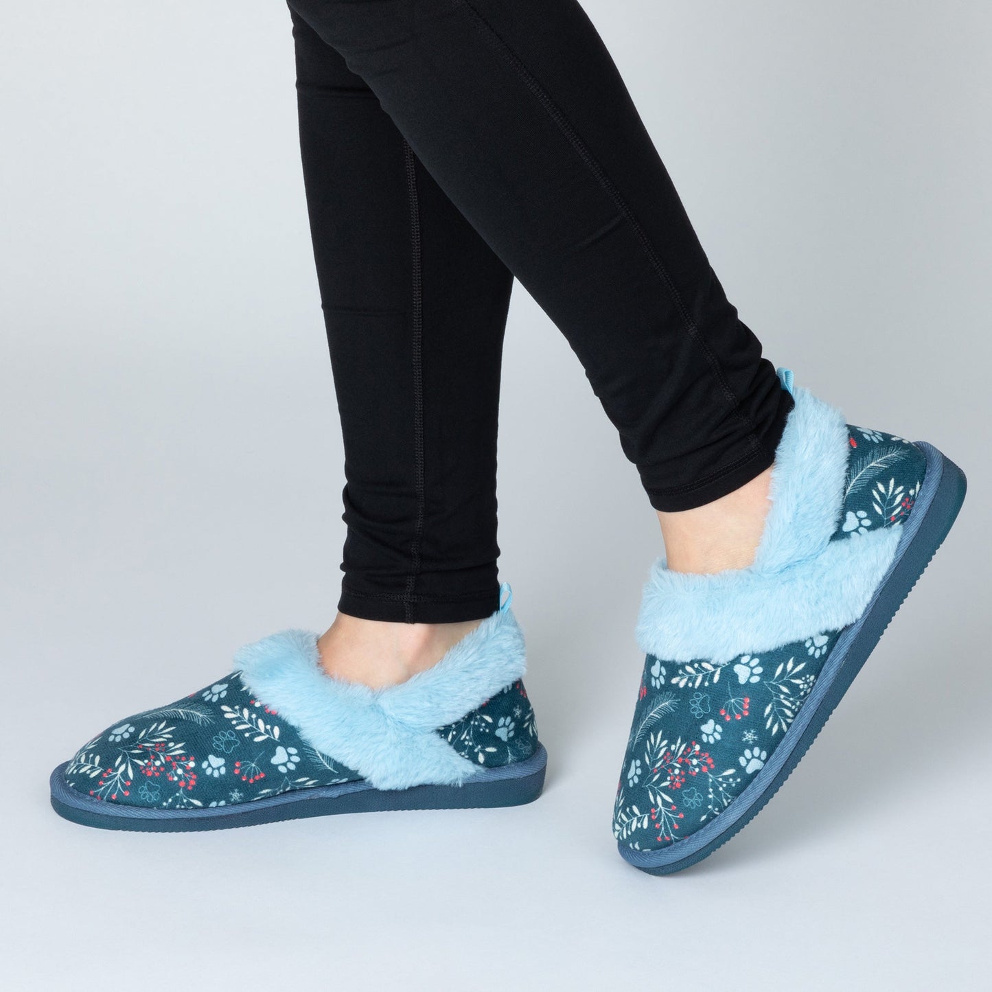 Paw Print Faux Fur Lined Indoor/Outdoor Slipper Shoes