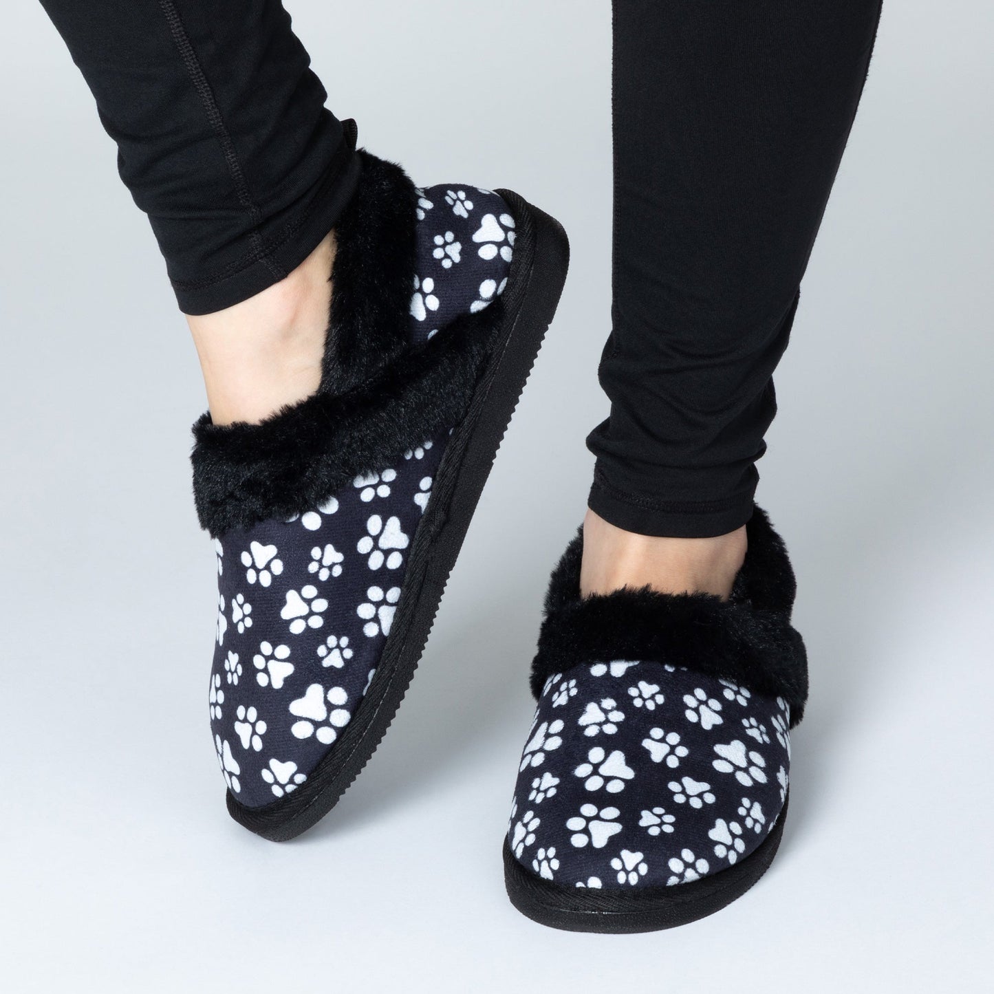 Paw Print Faux Fur Lined Indoor/Outdoor Slipper Shoes