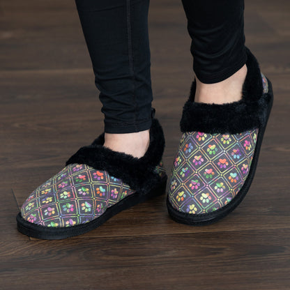 Paw Print Faux Fur Lined Indoor/Outdoor Slipper Shoes