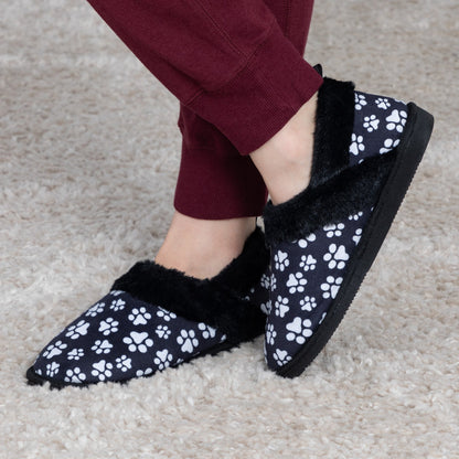 Paw Print Faux Fur Lined Indoor/Outdoor Slipper Shoes