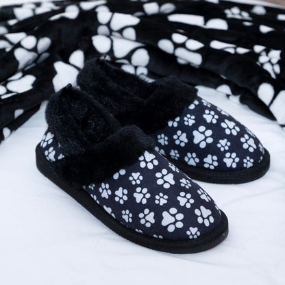 Paw Print Faux Fur Lined Indoor/Outdoor Slipper Shoes