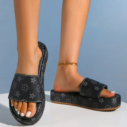 New leather one word muffin women's sandals slippers 1025040213