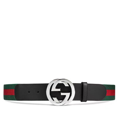 Luxury Red-Green Double G Silver Buckle Belt
