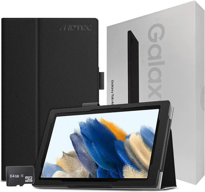 2022 Galaxy Tab A8 10.5” Inch 32 GB Wi-Fi Android 11 Touchscreen International Tablet Bundle – MDTec Hard Back Tri-Fold Stand Cover Case and 64GB microSD Card [Gray]