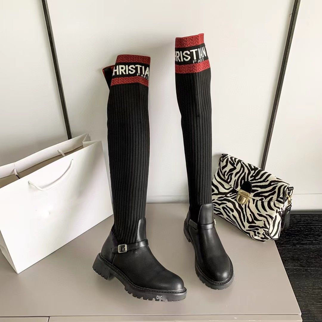 New  Embroidered over-the-knee women's letter thin high boots