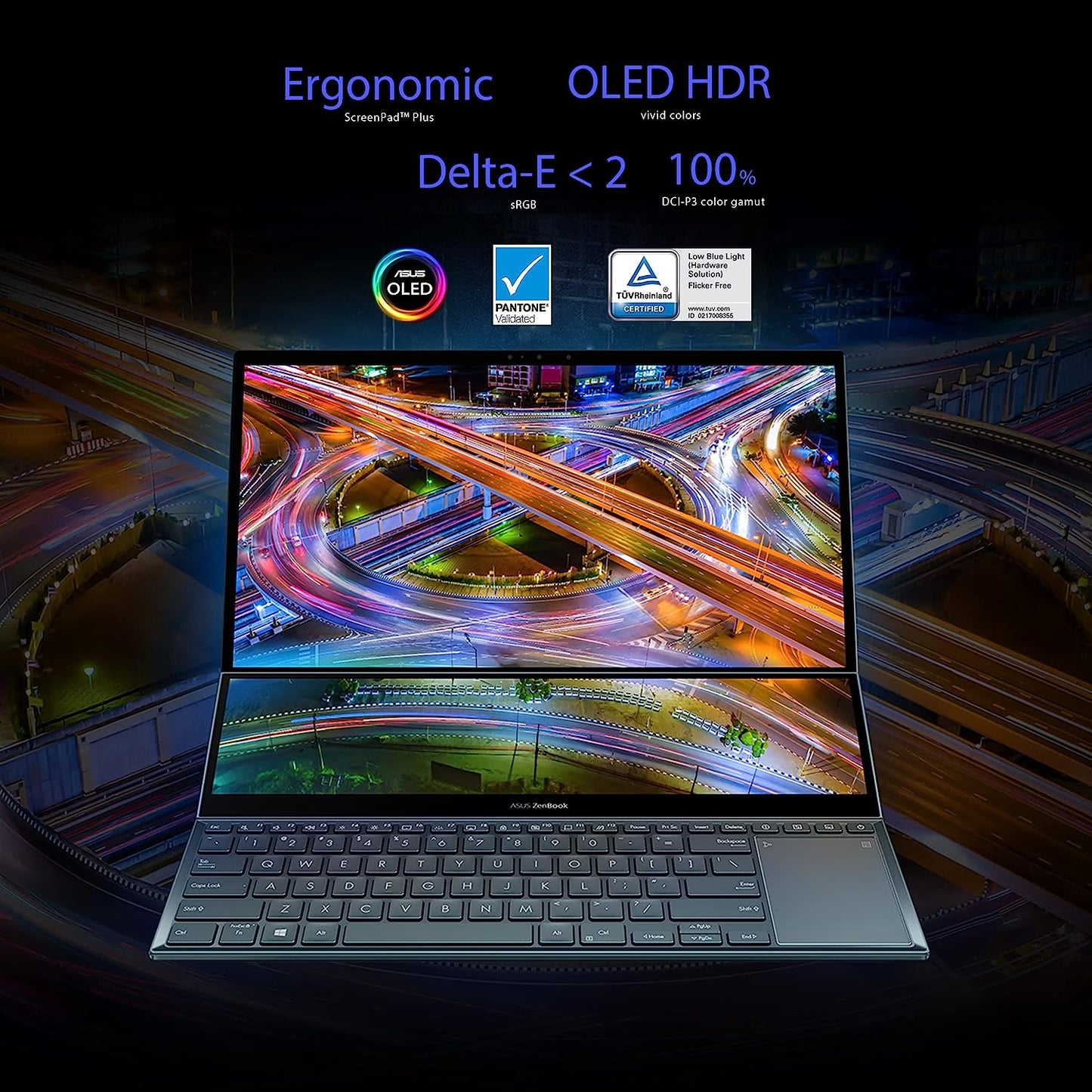 ASUS ZenBook Pro Duo 15 OLED UX582 Laptop, 15.6” OLED FHD Touch Display, Intel Core i9-12900H, 32GB, 1TB, GeForce RTX 3060 Laptop GPU, ScreenPad Plus, Windows 11 Pro, Celestial Blue, UX582ZM-XS96T