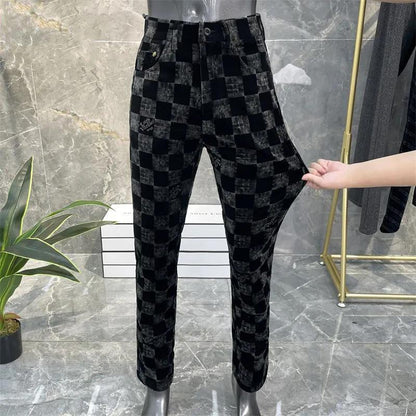 Plaid Business Straight Leg Slim Corduroy Trousers 0123121204