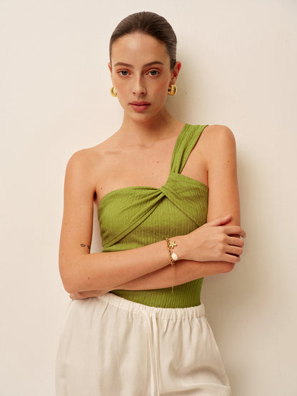 Ruched Twist One-Shoulder Swimsuit