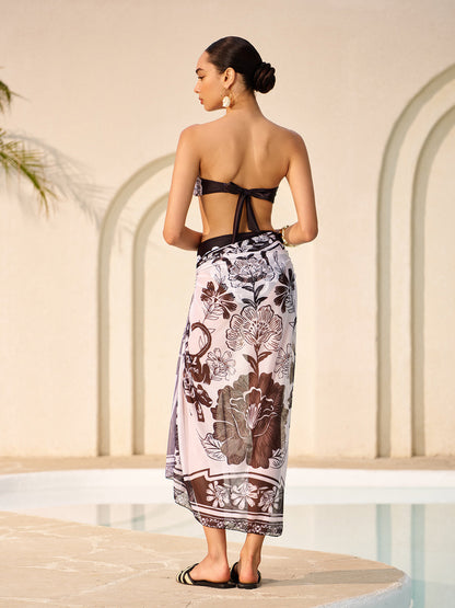 Semi-Sheer Floral Print Tie Cover-Up Skirt
