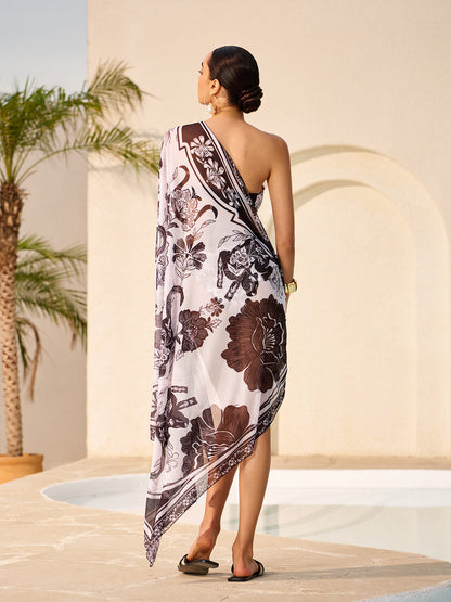 Semi-Sheer Floral Print Tie Cover-Up Skirt