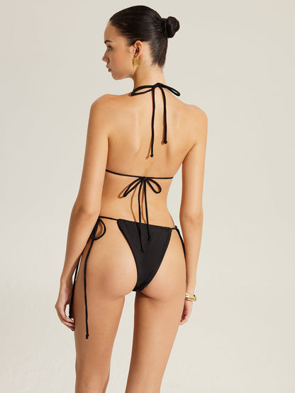 Golden Clover Ring Detail String Bikini Set