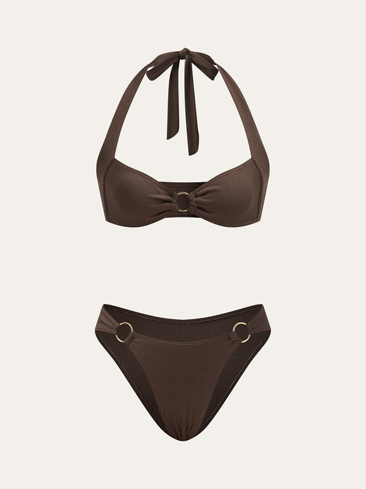 Ring Detail Halter Bikini Set