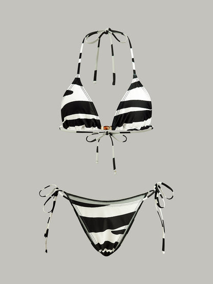 Striped Triangle Bikini Set