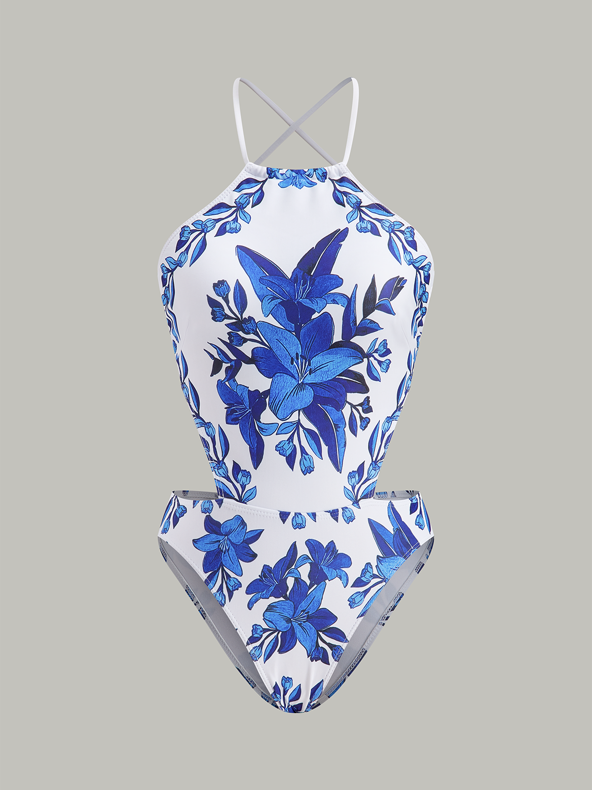 Floral Print Back Tie One-Piece Swimsuit With Cover-Up Skirt