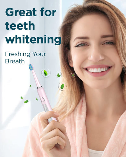Sonic Electric Toothbrush for Adults - Rechargeable Electric Toothbrushes with 8 Brush Heads, & Travel Case,Teeth Whitening , Power Electric Toothbrush with Holder, Once Charge for 120 Days - H8 Pink