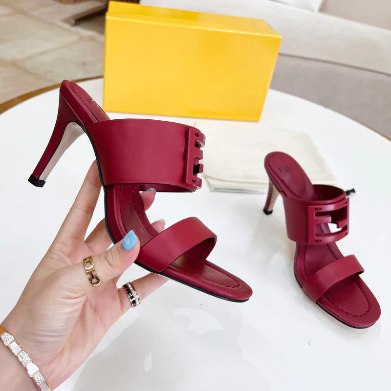 New Leather Metal Buckle High Heel Slippers 1025040209