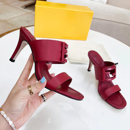 New Leather Metal Buckle High Heel Slippers 1025040209