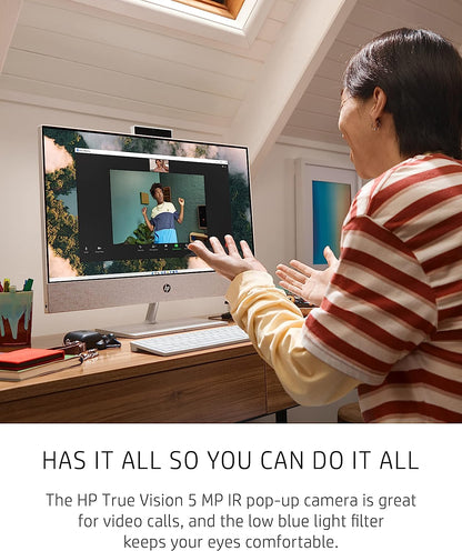 HP Pavilion 27” All-in-One Desktop, AMD Ryzen 7 5700U, 16 GB RAM, 256 GB SSD & 1 TB Hard Drive, Full HD Touchscreen, Windows 11 Home, 5 USB Ports, 5MP Pop-up Camera, Keyboard & Mouse (27-ca0070, 2021)
