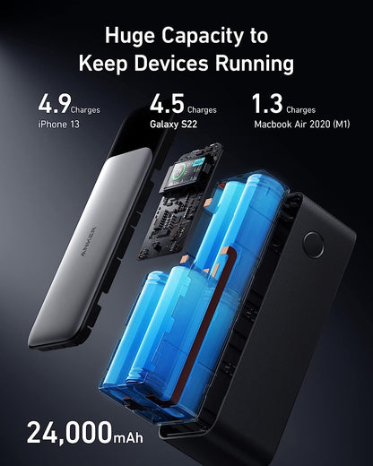 Anker 737 Power Bank (PowerCore 24K), 24,000mAh 3-Port Portable Charger with 140W Output, Smart Digital Display, Compatible with iPhone 14/13 Series, Samsung, MacBook, Dell, AirPods, and More