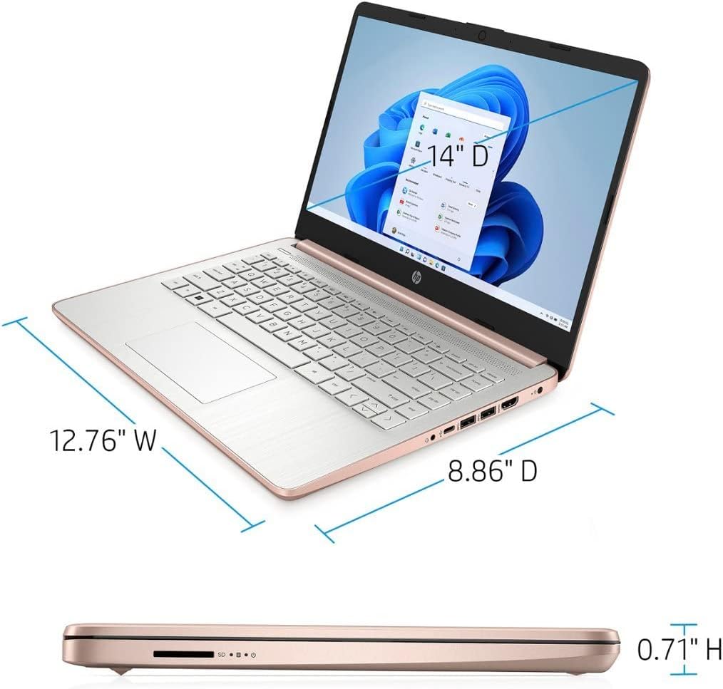 HP 2022 Stream 14" HD BrightView Laptop, Intel Celeron N4120, 16GB RAM, 64GB SSD, Intel HD Graphics, 720p Webcam, 1 Year Office 365, Gold, Win 11, 32GB Snowbell USB Card