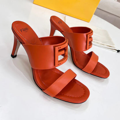 New Leather Metal Buckle High Heel Slippers 1025040209