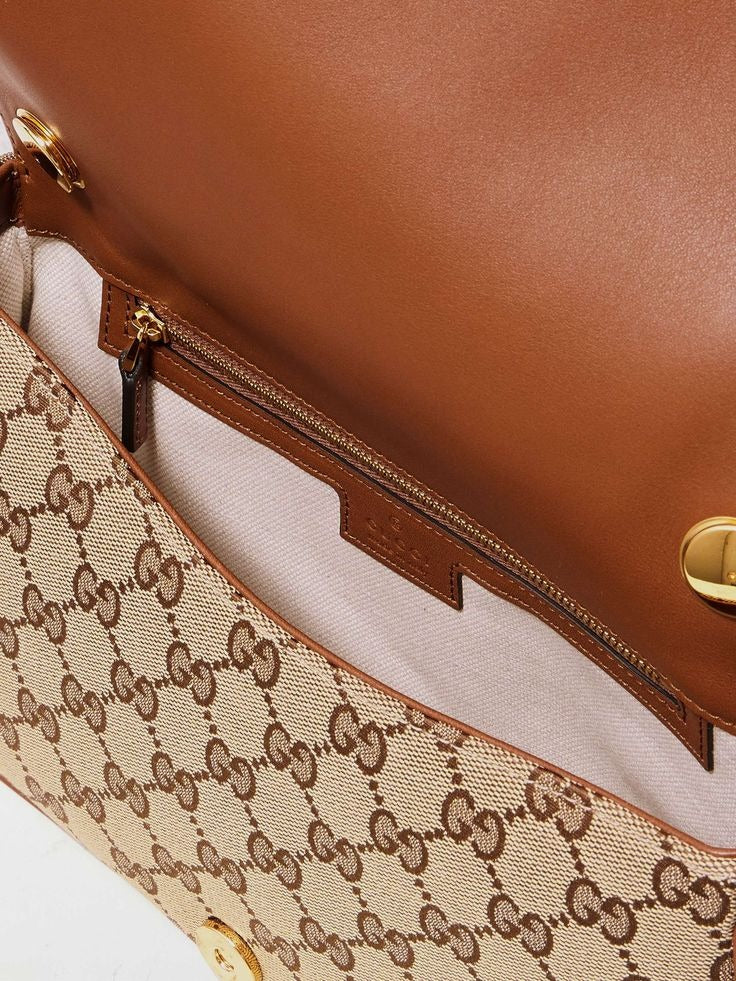 New G Blondie leather-trimmed canvas-jacquard shoulder bag 0425031410