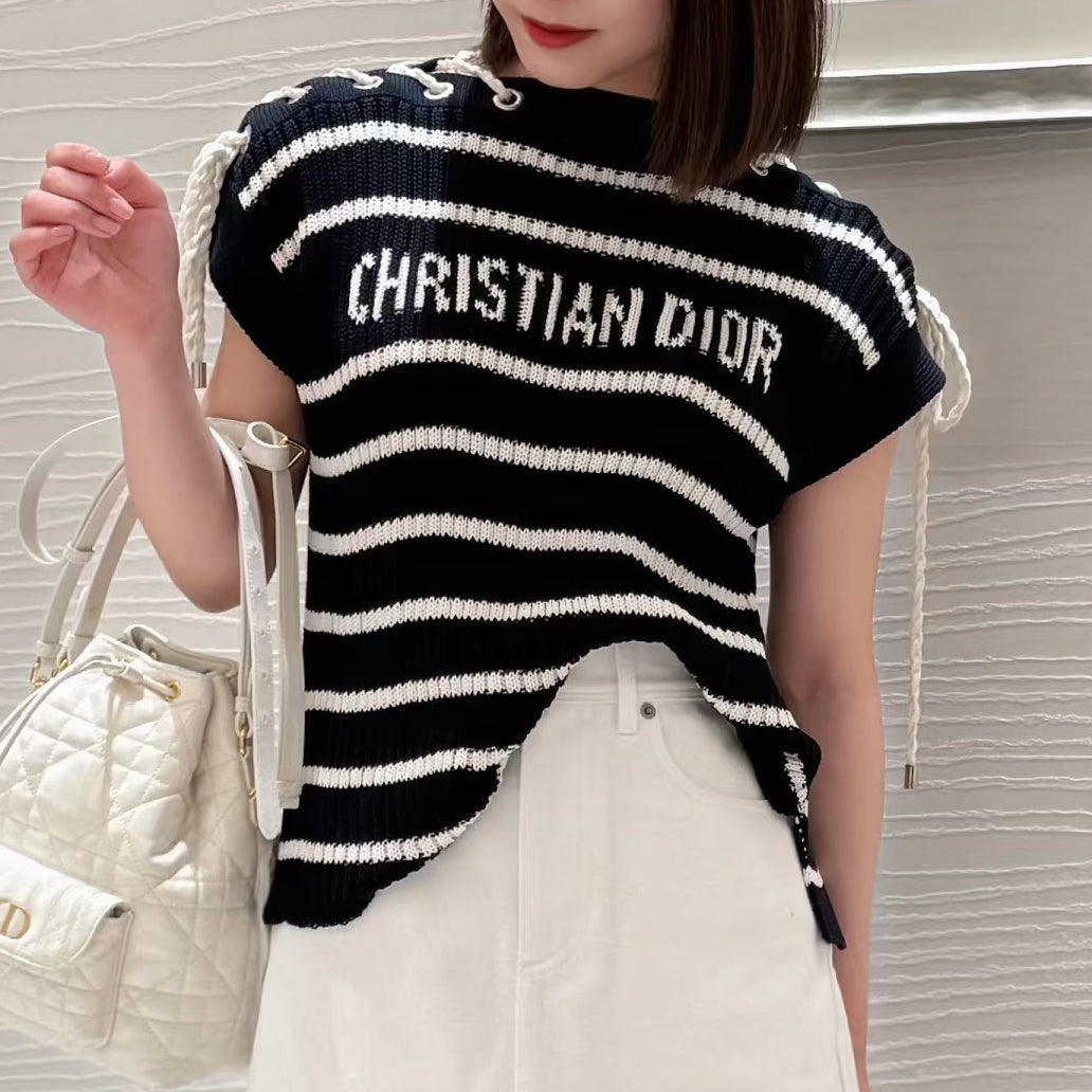 Slant Shoulder Striped Knit Top 1025070309