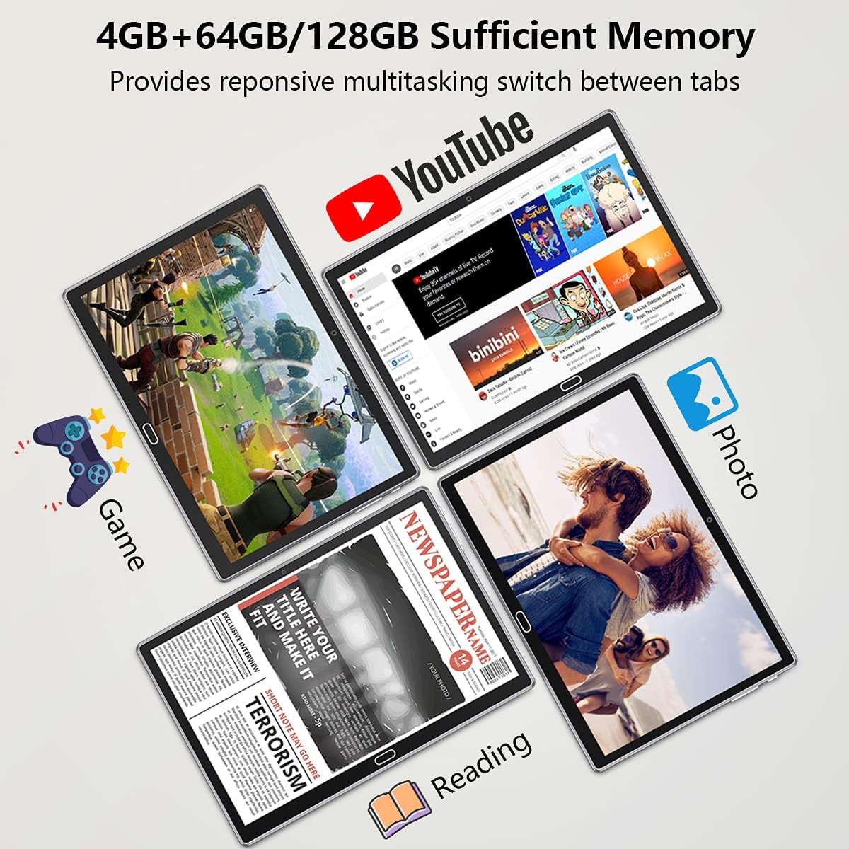 2 in 1 Tablet 10.1 Inch, Android 11.0 Tablets, 64GB/128GB ROM, Dual 4G Cellular with Keyboard, 18MP Camera, Octa-Core Processor, WiFi, GPS, Bluetooth, Google Certified Tablet PC(2023 Gray)