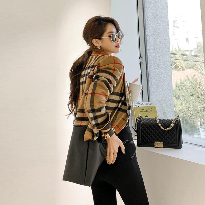 New Fashion Long Sleeved Plaid Woolen Jacket 1023121507