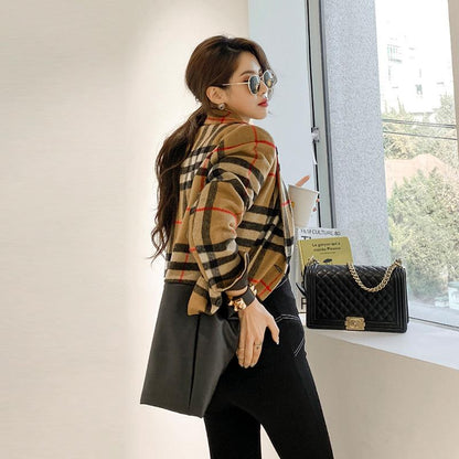 New Fashion Long Sleeved Plaid Woolen Jacket 1023121507