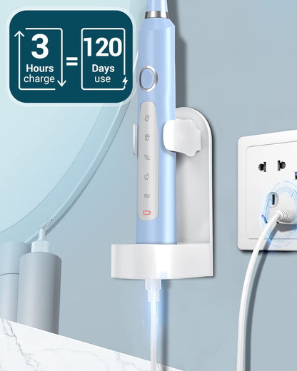 Sonic Electric Toothbrush for Adults - Rechargeable Electric Toothbrushes with 8 Brush Heads, & Travel Case,Teeth Whitening , Power Electric Toothbrush with Holder, Once Charge for 120 Days - H8 Pink