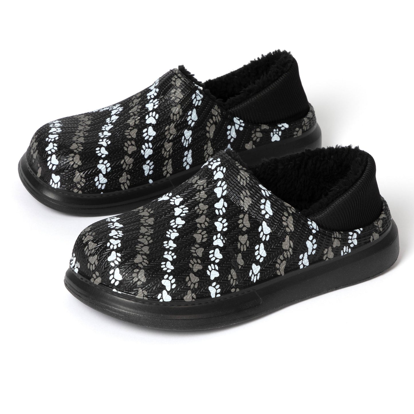Paw Print Faux Fur Lined Slipper Shoes with Comfort Heel
