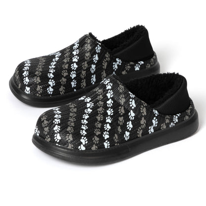 Paw Print Faux Fur Lined Slipper Shoes with Comfort Heel