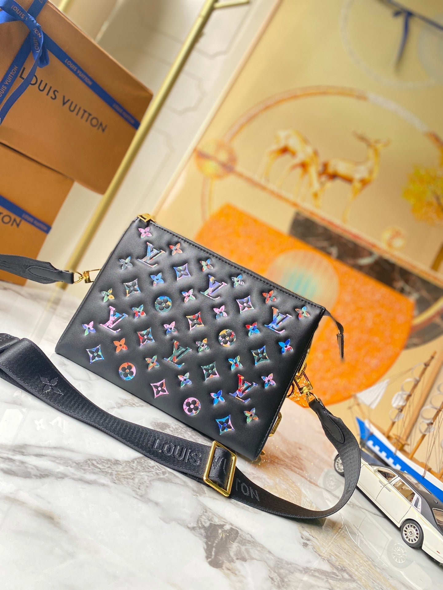 Black Color Print Small Coussin Bag