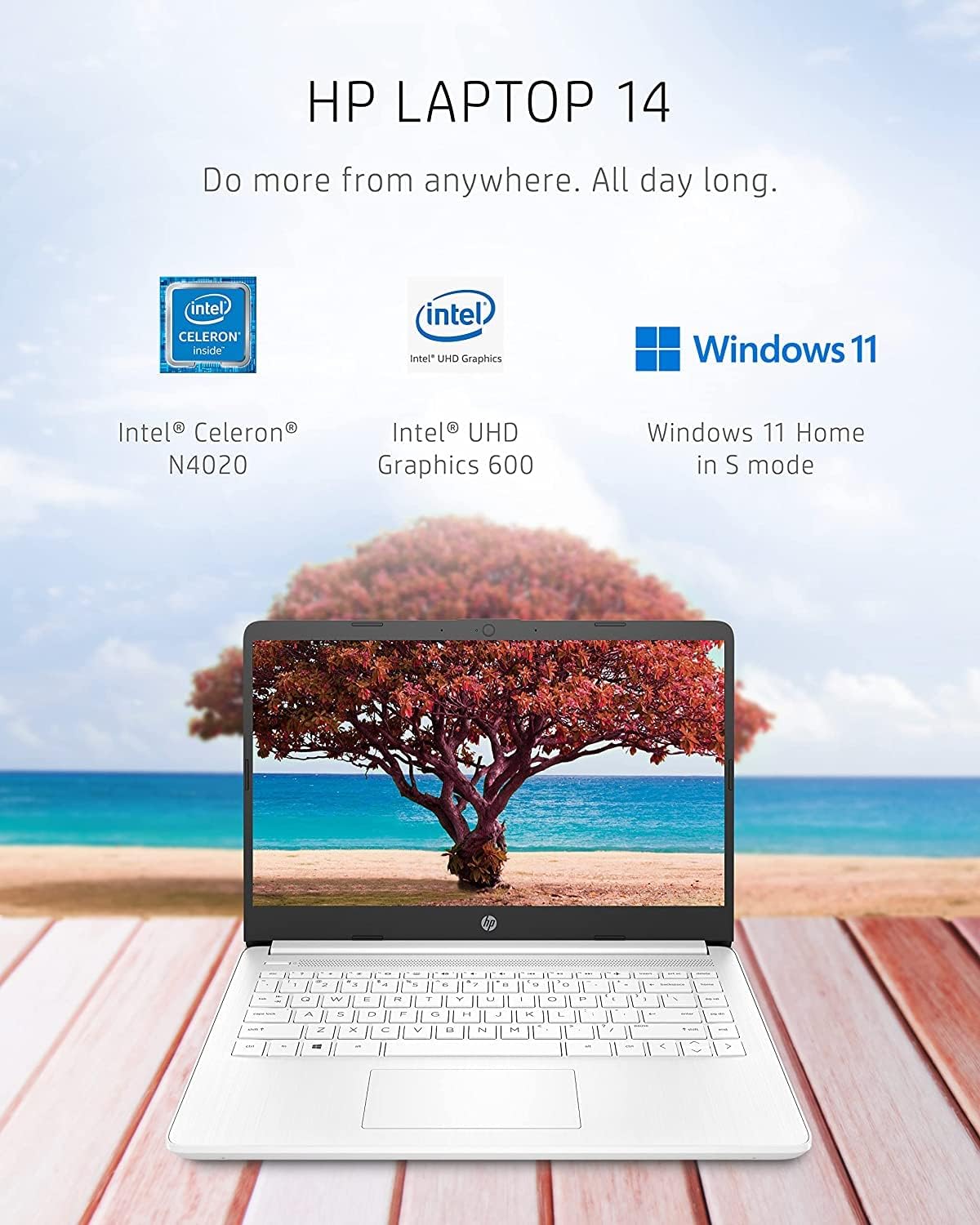 HP 2022 Stream 14" HD BrightView Laptop, Intel Celeron N4120, 16GB RAM, 64GB SSD, Intel HD Graphics, 720p Webcam, 1 Year Office 365, Gold, Win 11, 32GB Snowbell USB Card